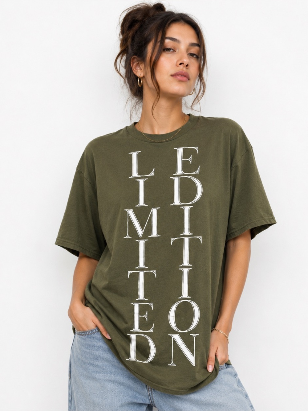FASHION NOVA Olive Green LIMITED EDITION Graphic Tee Shirt Medium